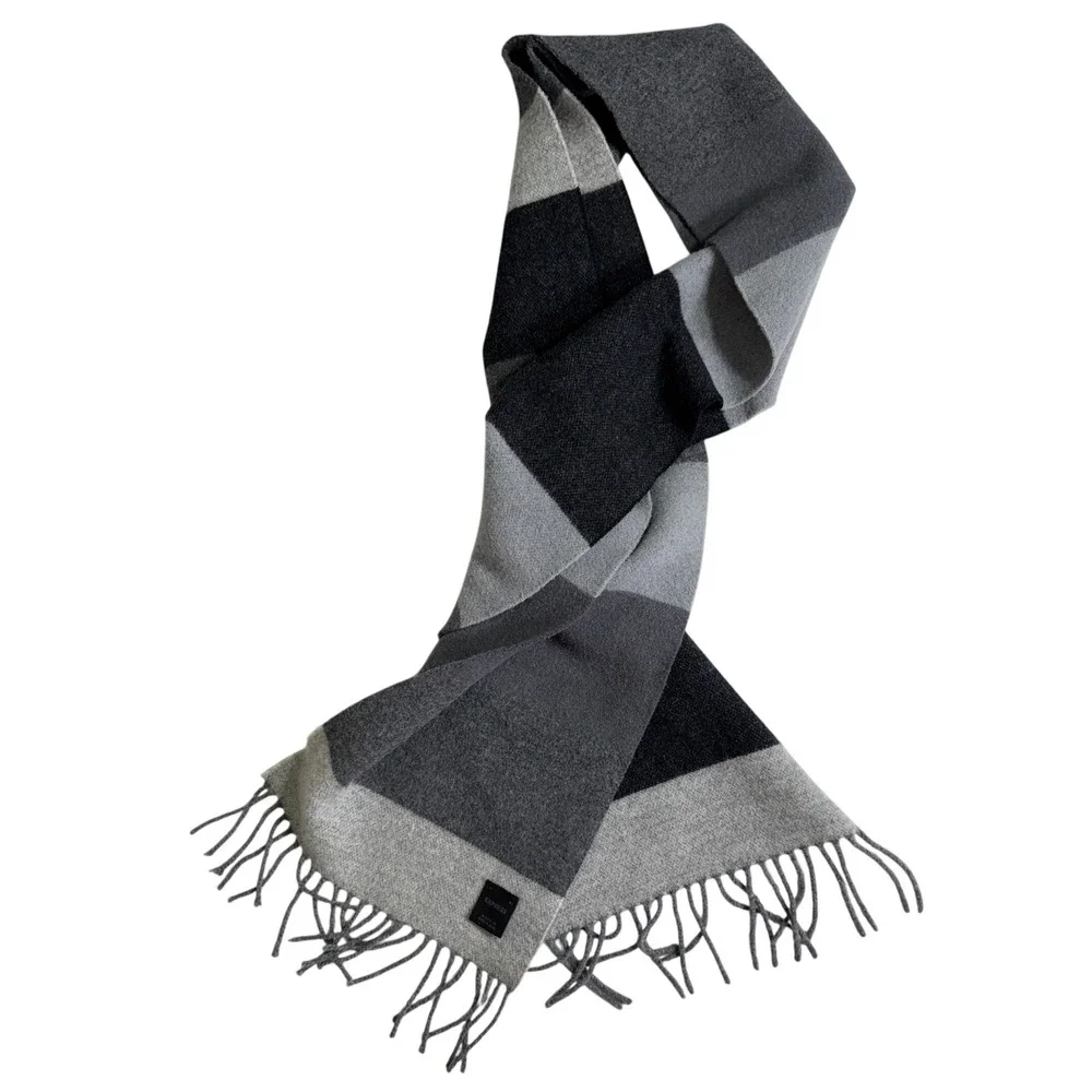Express Wool Cashmere Scarf Made Scotland Gray Colorblock Preppy Dark Academia